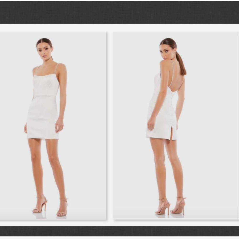 NWT Mac Duggal Crystal Strap Satin Minidress WHITE SIZE 0